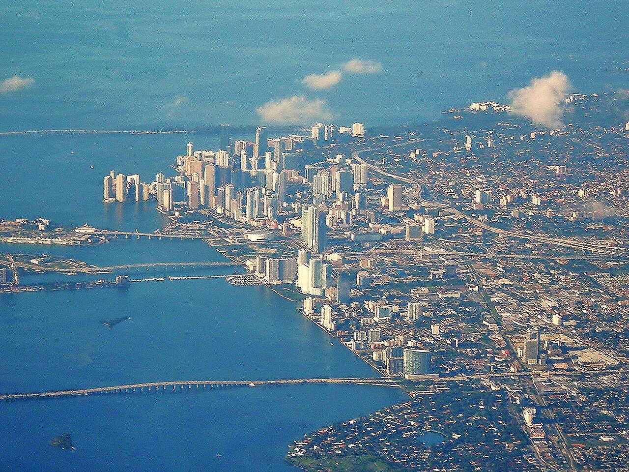 Aerial view of downtown Miami and Biscayne Bay