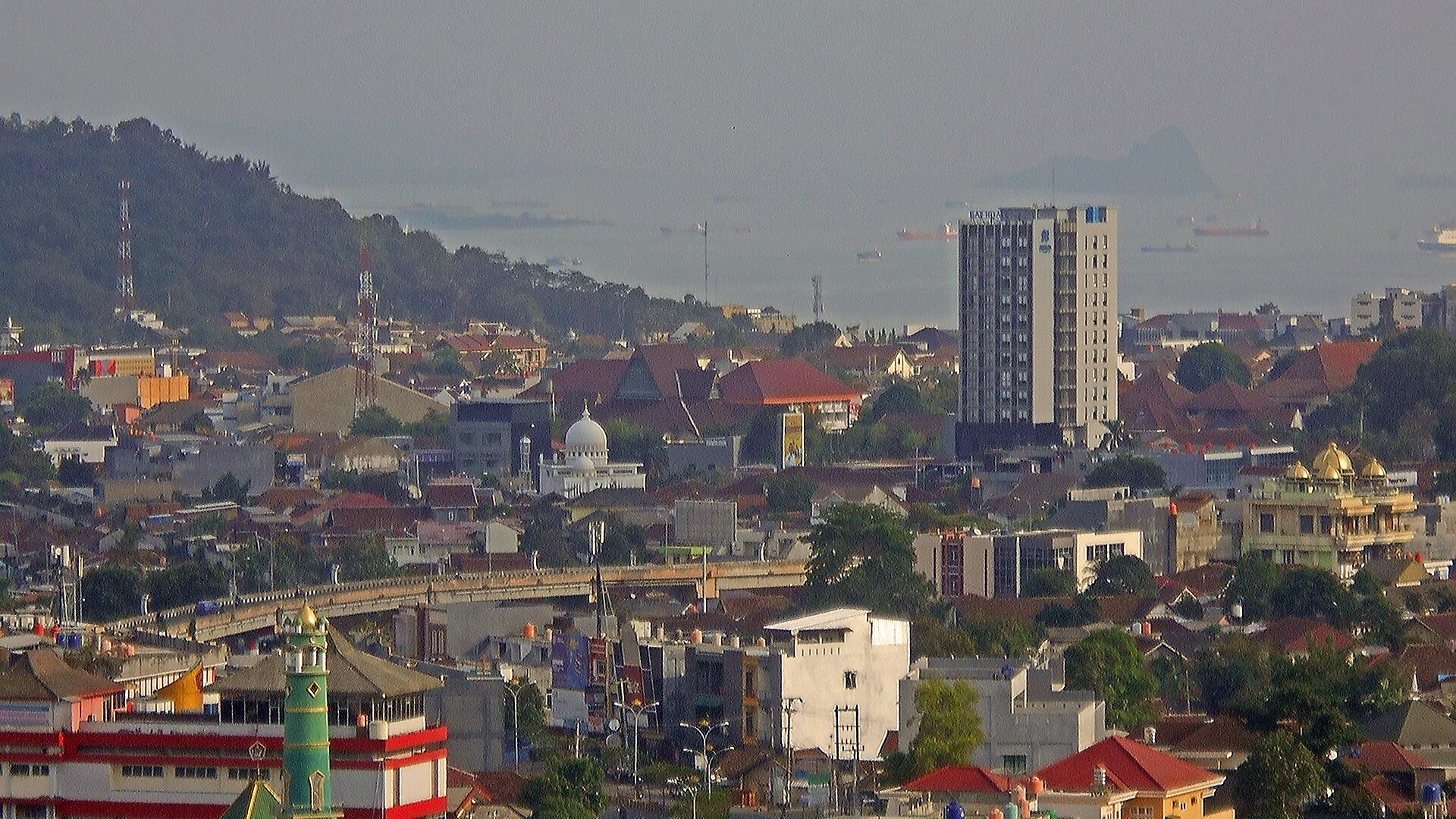Skyline of Bandar Lampung from Bukit Randu Hotel, 29 December 2019 (1), Bandar Lampung — flights from Jakarta to Bandar Lampung