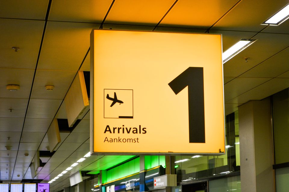 Arrivals sign in an airport terminal