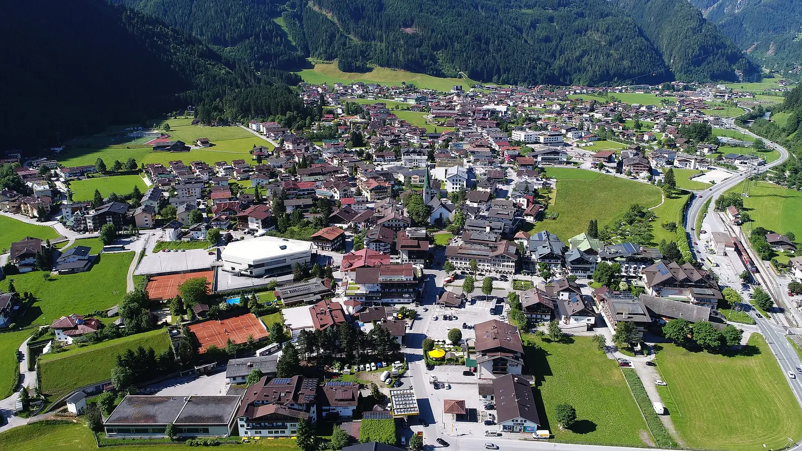 Mayrhofen ski resort in the mountains
